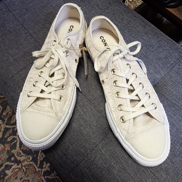 Converse All Star Lift Herringbone Off-White Canvas Sneakers - Picture 2 of 11